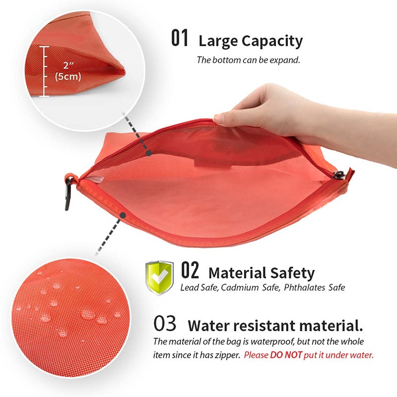pack all Water-resistant Material Zipper Pouch, Mesh Zipper Bags for Storage, Travel, Office (Orange, Large) - Image 3